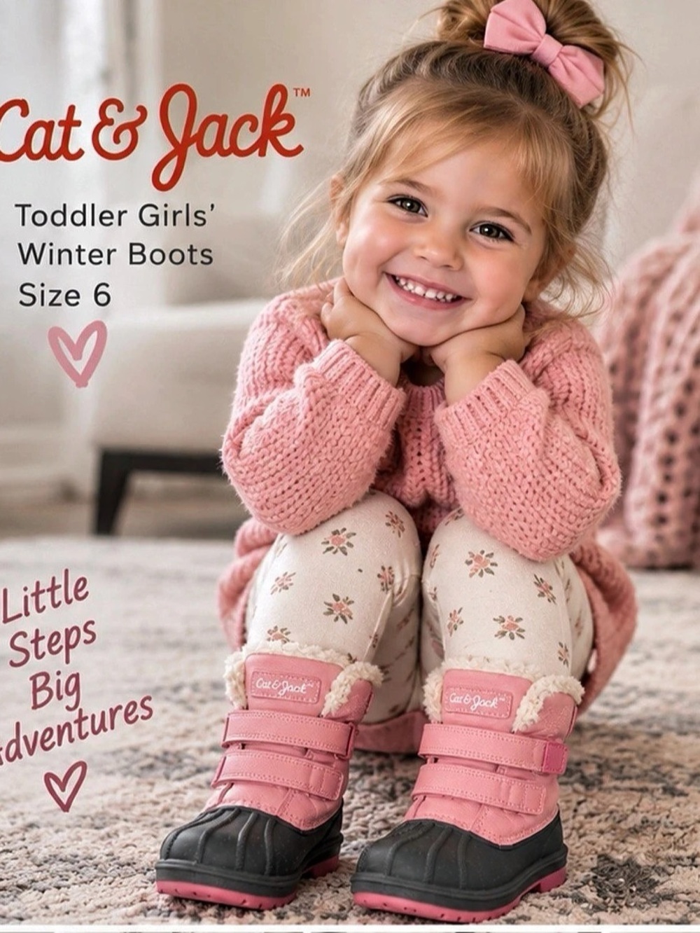 Cat & Jack Thermolite Toddler Girls Winter Boots Pink & Black Size 6T